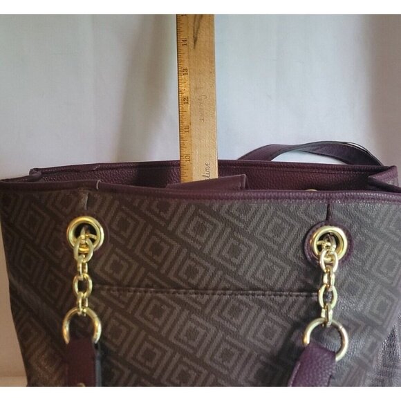 Liz Claiborne Signature Logo Handbag & Wallet Large Burgundy & Brown Purse Tote - Picture 10 of 16